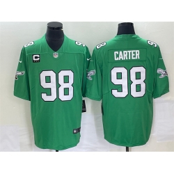 Men Philadelphia Eagles 98 Jalen Carter Green Vapor Limited With C Patch Stitched Football Jersey