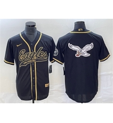 Men Philadelphia Eagles Black Gold Team Big Logo Cool Base Stitched Baseball Jersey