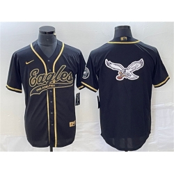 Men Philadelphia Eagles Black Gold Team Big Logo Cool Base Stitched Baseball Jersey