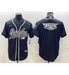 Men Philadelphia Eagles Black Reflective Team Big Logo With Patch Cool Base Stitched Baseball Jersey