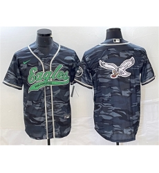 Men Philadelphia Eagles Gray Camo Team Big Logo Cool Base Stitched Baseball Jersey