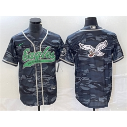 Men Philadelphia Eagles Gray Camo Team Big Logo Cool Base Stitched Baseball Jersey