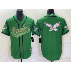 Men Philadelphia Eagles Green Gold Team Big Logo Cool Base Stitched Baseball Jersey