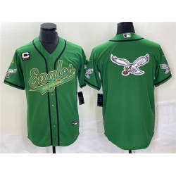 Men Philadelphia Eagles Green Gold Team Big Logo With C Patch Cool Base Stitched Baseball Jersey