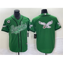 Men Philadelphia Eagles Green Team Big Logo With C Patch Cool Base Stitched Baseball Jersey