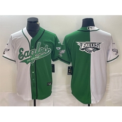 Men Philadelphia Eagles Green White Split Team Big Logo Cool Base Stitched Baseball Jersey