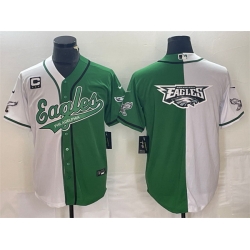 Men Philadelphia Eagles Green White Split Team Big Logo With 3 Star C Patch Cool Base Stitched Baseball Jersey