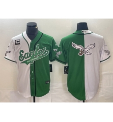 Men Philadelphia Eagles Green White Split Team Big Logo With 3 Star C Patch Cool Base Stitched Baseball JerseyS