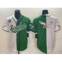 Men Philadelphia Eagles Green White Split Team Big Logo With 3 Star C Patch Cool Base Stitched Baseball JerseyS