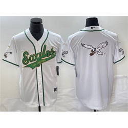 Men Philadelphia Eagles White Gold Team Big Logo Cool Base Stitched Baseball Jersey