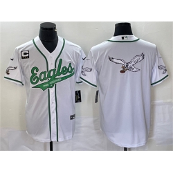 Men Philadelphia Eagles White Team Big Logo With C Patch Cool Base Stitched Baseball Jersey