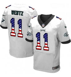 Mens Nike Philadelphia Eagles 11 Carson Wentz Elite White Road USA Flag Fashion NFL Jersey