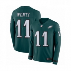Mens Nike Philadelphia Eagles 11 Carson Wentz Limited Green Therma Long Sleeve NFL Jersey