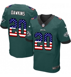 Mens Nike Philadelphia Eagles 20 Brian Dawkins Elite Midnight Green Home USA Flag Fashion NFL Jersey
