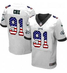 Mens Nike Philadelphia Eagles 91 Fletcher Cox Elite White Road USA Flag Fashion NFL Jersey