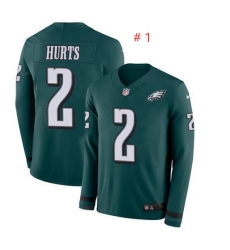 Nike Eagles 1 Jalen Hurts Green Team Color Men Stitched NFL Limited Therma Long Sleeve Jersey