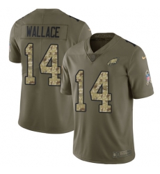 Nike Eagles #14 Mike Wallace Olive Camo Mens Stitched NFL Limited 2017 Salute To Service Jersey