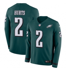 Nike Eagles 2 Jalen Hurts Green Team Color Men Stitched NFL Limited Therma Long Sleeve Jersey