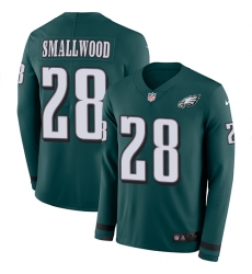 Nike Eagles #28 Wendell Smallwood Midnight Green Team Color Men Stitched NFL Limited Therma Long Sleeve Jersey