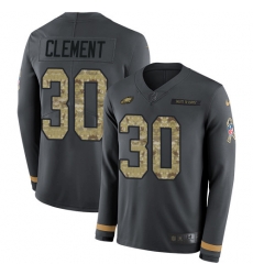 Nike Eagles 30 Corey Clement Anthracite Salute to Service Men s Stitched NFL Limited Therma Long Sleeve Jersey