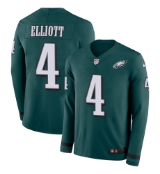 Nike Eagles #4 Jake Elliott Midnight Green Team Color Men Stitched NFL Limited Therma Long Sleeve Jersey