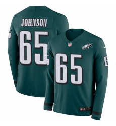 Nike Eagles #65 Lane Johnson Midnight Green Team Color Men Stitched NFL Limited Therma Long Sleeve Jersey