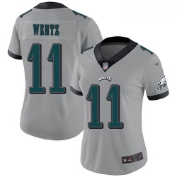 Eagles #11 Carson Wentz Silver Women Stitched Football Limited Inverted Legend Jersey