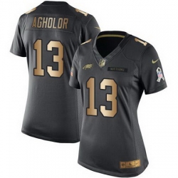 Nike Eagles #13 Nelson Agholor Black Womens Stitched NFL Limited Gold Salute to Service Jersey