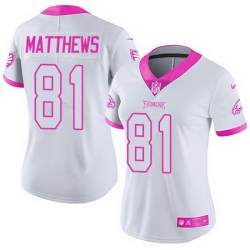 Nike Eagles #81 Jordan Matthews White Pink Womens Stitched NFL Limited Rush Fashion Jersey