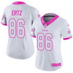 Nike Eagles #86 Zach Ertz White Pink Womens Stitched NFL Limited Rush Fashion Jersey