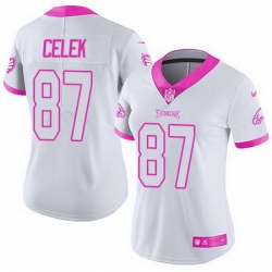 Nike Eagles #87 Brent Celek White Pink Womens Stitched NFL Limited Rush Fashion Jersey