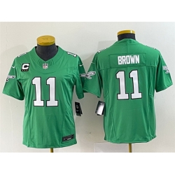 Women Philadelphia Eagles 11 A  J  Brown Green 2023 F U S E  With C Patch Stitched Football Jersey  Run Small