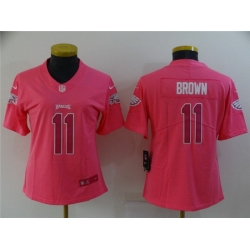 Women Philadelphia Eagles 11 A  J  Brown Pink Stitched Football Jersey