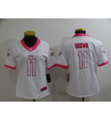 Women Philadelphia Eagles 11 A  J  Brown Pink White Stitched Football Jersey