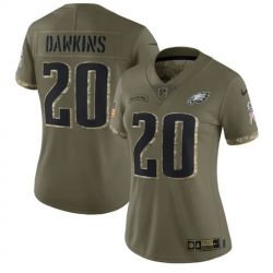 Women Philadelphia Eagles 20 Brian Dawkins Olive 2022 Salute To Service Limited Stitched Jersey