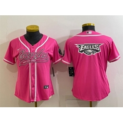 Women Philadelphia Eagles Pink Team Big Logo With Patch Cool Base Stitched Baseball Jersey