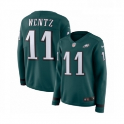 Womens Nike Philadelphia Eagles 11 Carson Wentz Limited Green Therma Long Sleeve NFL Jersey