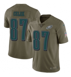 Youth Nike Eagles #87 Brent Celek Olive Stitched NFL Limited 2017 Salute to Service Jersey