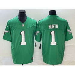 Youth Philadelphia Eagles #1 Jalen Hurts Green 2023 FUSE Vapor Limited Throwback Stitched Jersey