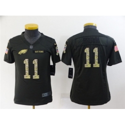 Youth Philadelphia Eagles 11 A  J  Brown Black Salute To Service Stitched Football Jersey