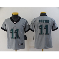 Youth Philadelphia Eagles 11 A  J  Brown Grey Inverted Legend Stitched Football Jersey