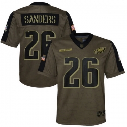 Youth Philadelphia Eagles Miles Sanders Nike Olive 2021 Salute To Service Game Jersey