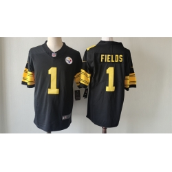 Men Pittsburgh Steelers 1 Justin Fields Black Color Rush Limited Stitched Jersey