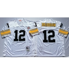 Men Pittsburgh Steelers 12 Terry Bradshaw White M&N Throwback Jersey