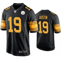 Men Pittsburgh Steelers 19 Calvin Austin Black Color Rush Stitched Jersey