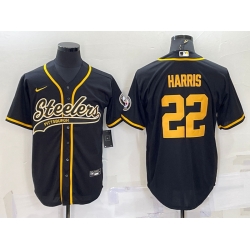 Men Pittsburgh Steelers 22 Najee Harris Black Gold With Patch Cool Base Stitched Baseball Jersey