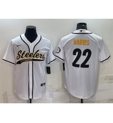 Men Pittsburgh Steelers 22 Najee Harris White With Patch Cool Base Stitched Baseball Jersey