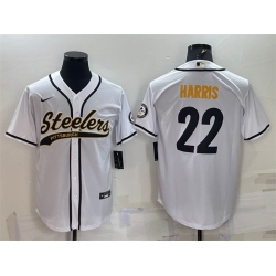 Men Pittsburgh Steelers 22 Najee Harris White With Patch Cool Base Stitched Baseball Jersey
