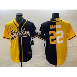 Men Pittsburgh Steelers 22 Najee Harris Yellow Black Split With Patch Cool Base Stitched Baseball Jersey