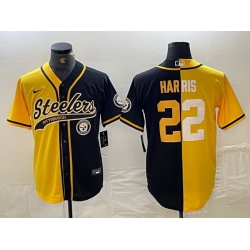 Men Pittsburgh Steelers 22 Najee Harris Yellow Black Split With Patch Cool Base Stitched Baseball Jerseys